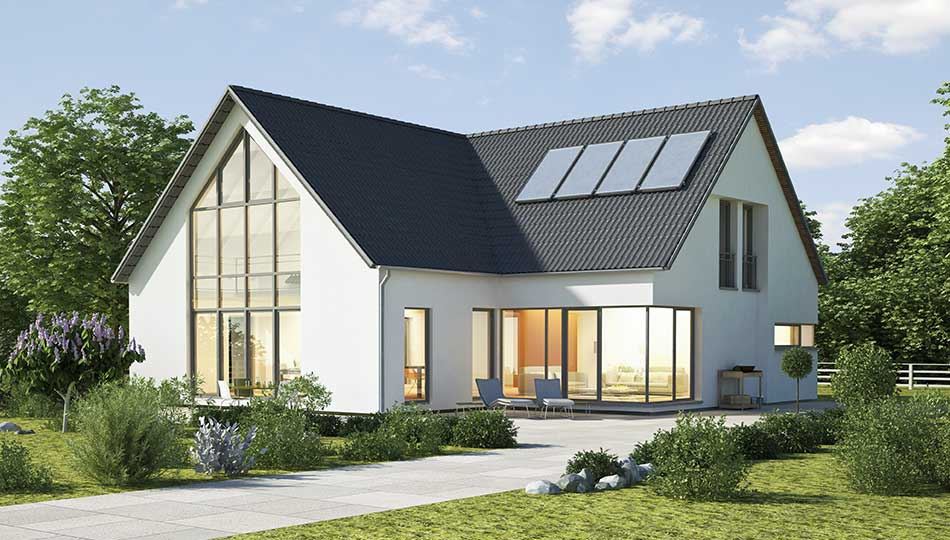 Modernes Einfamilienhaus mit großen Fensterflächen